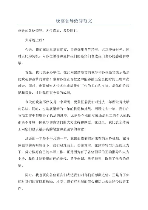 晚宴领导致辞范文