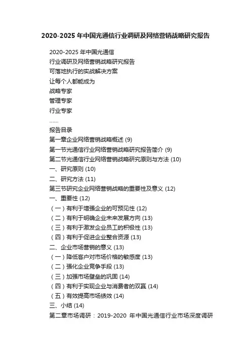 2020-2025年中国光通信行业调研及网络营销战略研究报告