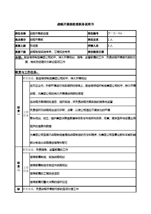 战略发展部经理岗位说明书