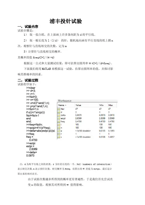 浦丰投针试验--MATLAB仿真