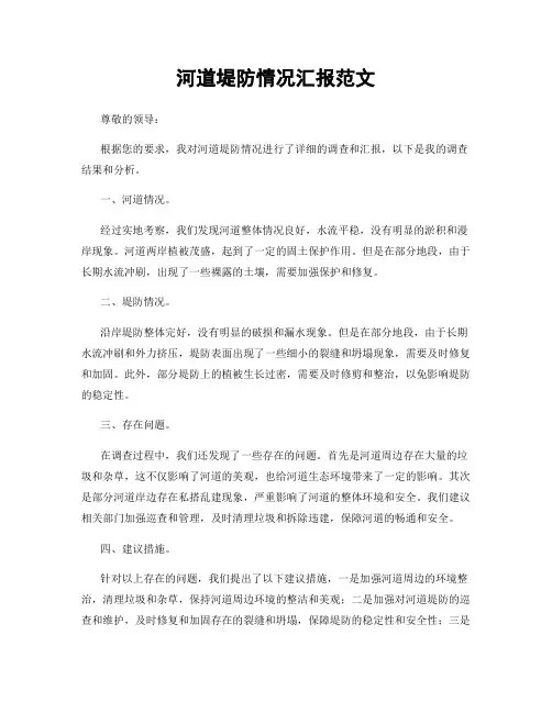 河道堤防情况汇报范文