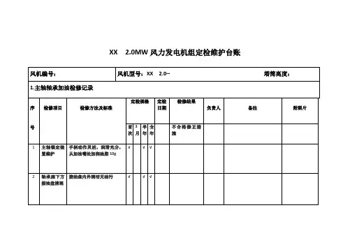 风电场机组定检维护台账主轴轴承加油检修记录