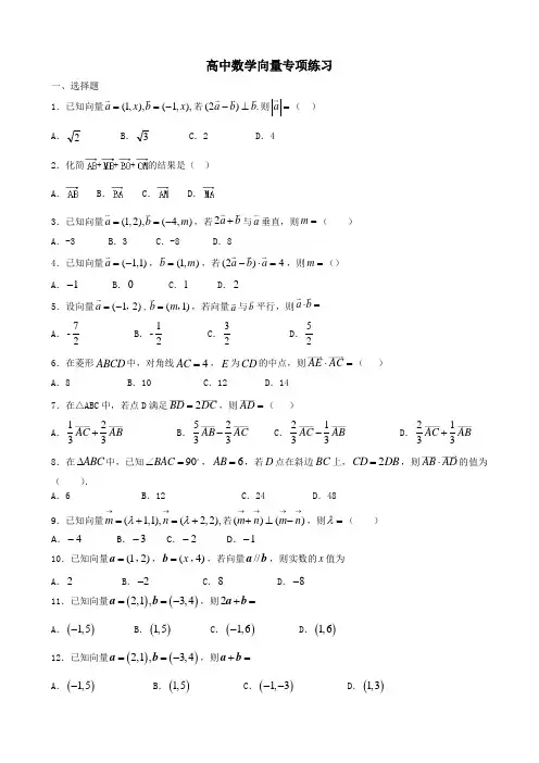 高中数学向量专项练习(含答案)
