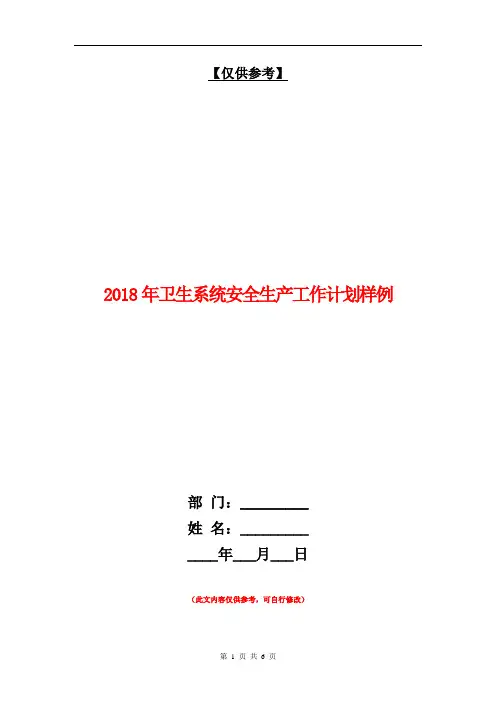 2018年卫生系统安全生产工作计划样例【最新版】