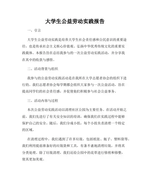 大学生公益劳动实践报告