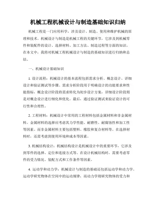 机械工程机械设计与制造基础知识归纳