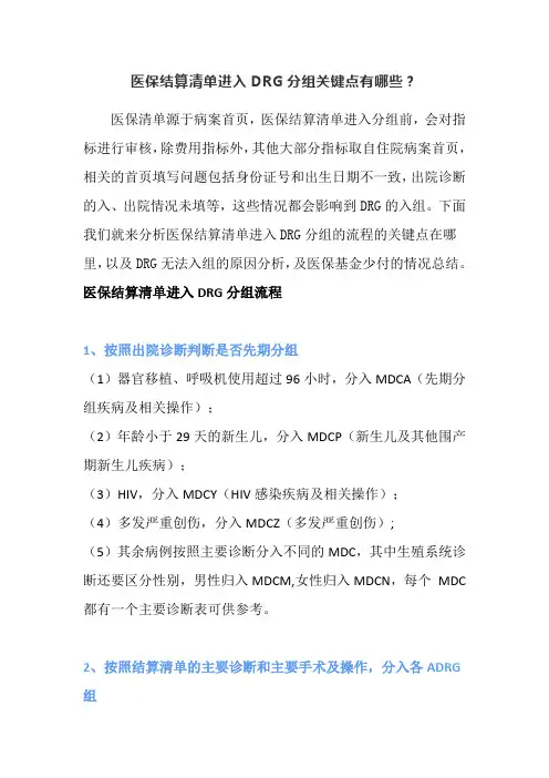 医保结算清单进入DRG分组关键点有哪些？