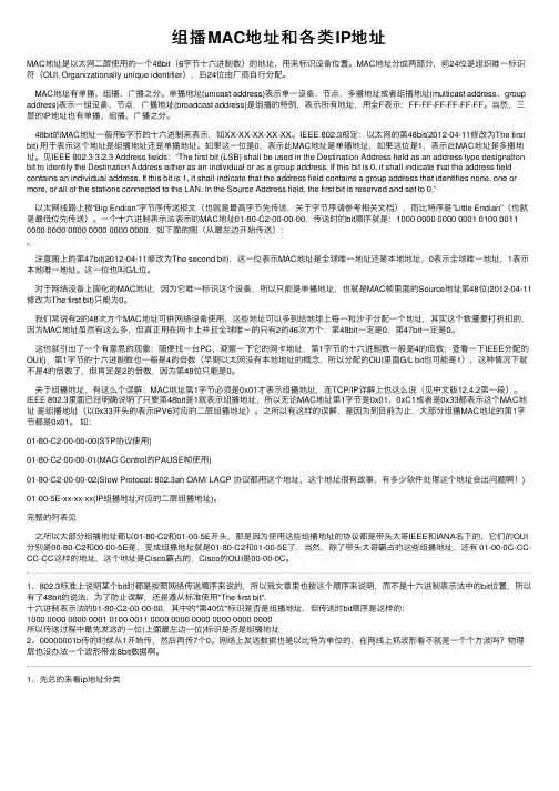 组播MAC地址和各类IP地址