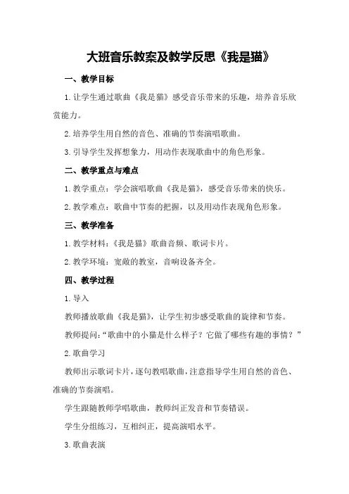 大班音乐教案及教学反思《我是猫》