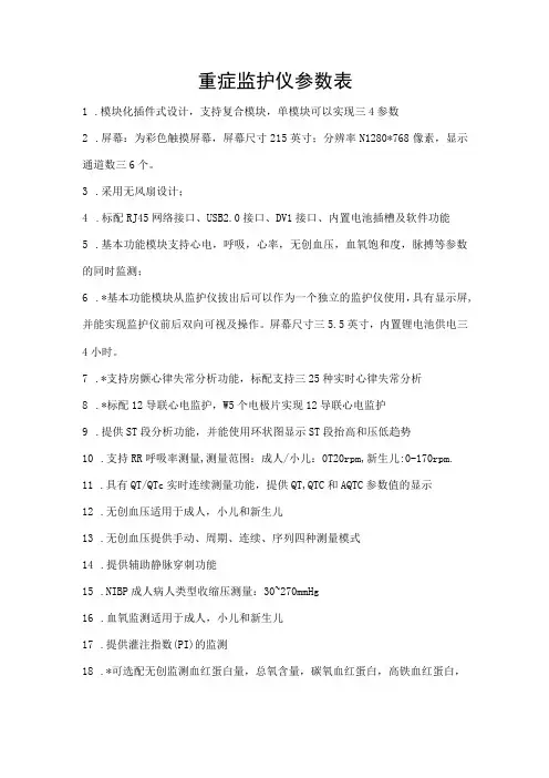 重症监护仪参数表