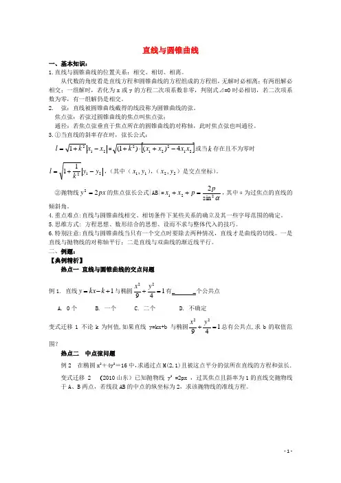 直线与圆锥曲线