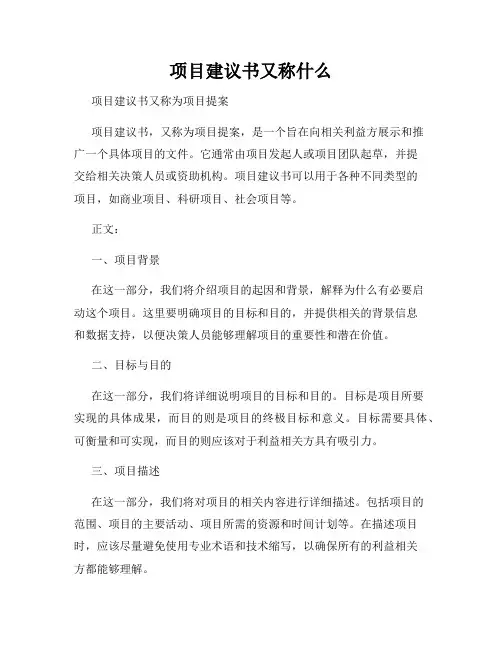 项目建议书又称什么
