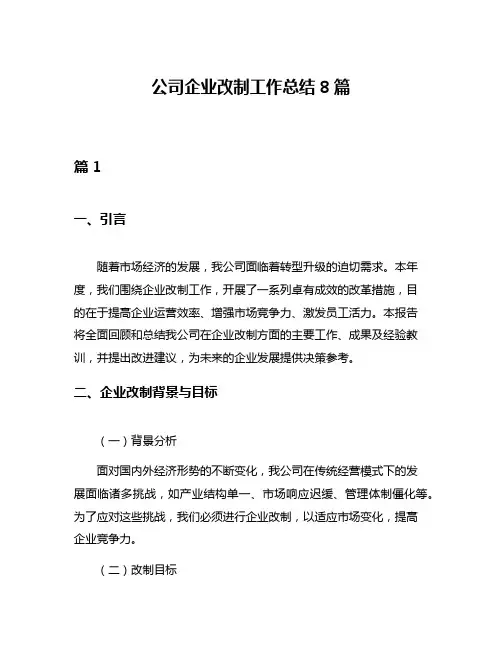 公司企业改制工作总结8篇