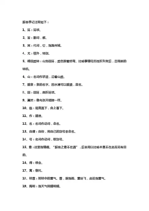 醉翁亭记词语解释