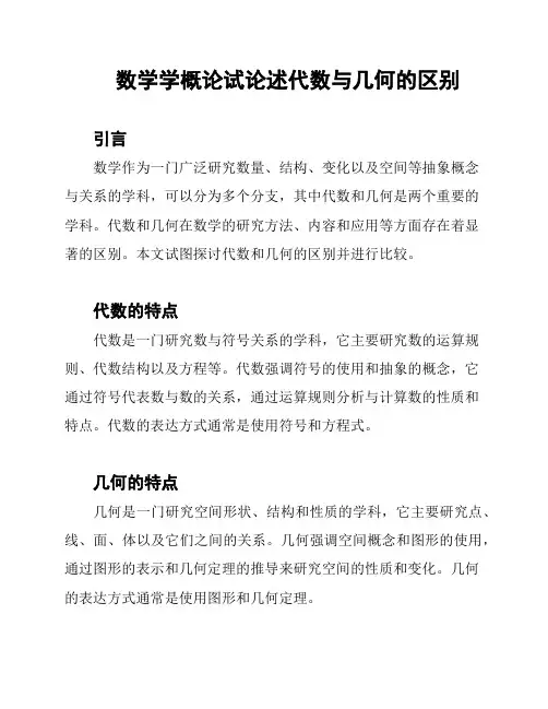 数学学概论试论述代数与几何的区别