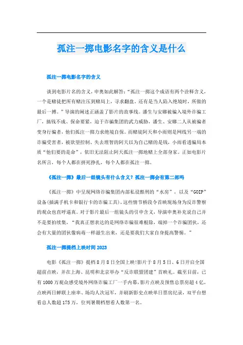 孤注一掷电影名字的含义是什么