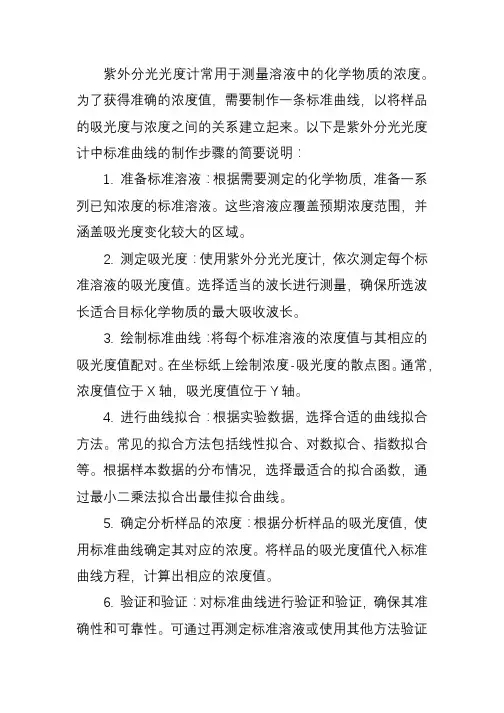 简述紫外分光光度计中标准曲线的制作步骤