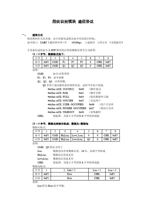 指纹核心模组开发协议(通用)
