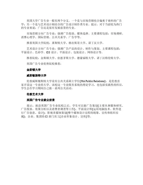 英国留学广告学大学专业详解