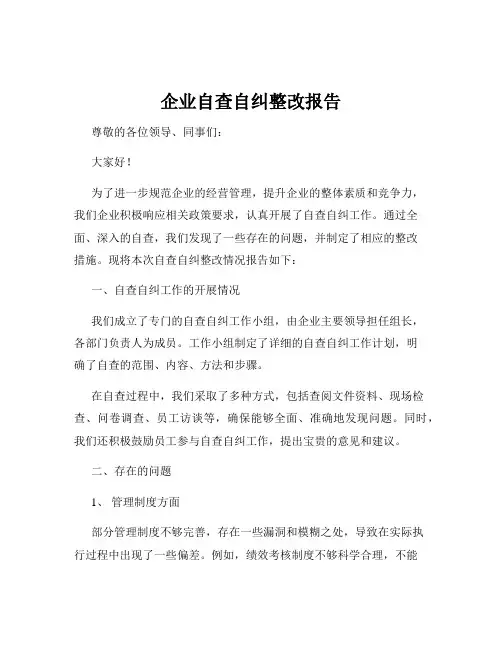 企业自查自纠整改报告