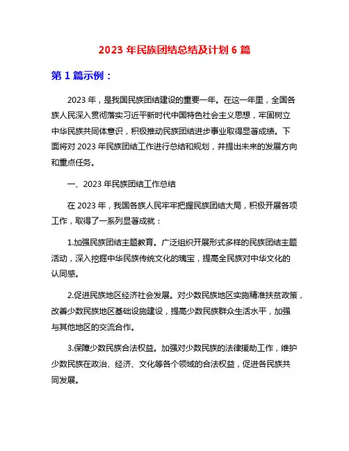 2023年民族团结总结及计划6篇