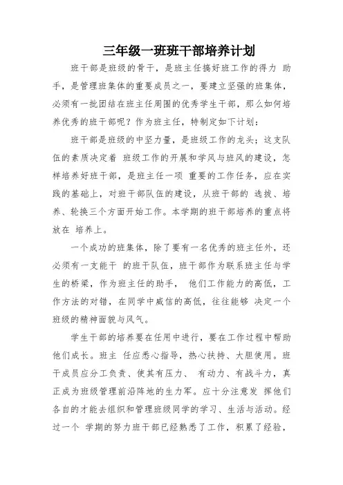 三年级班班干部培养计划