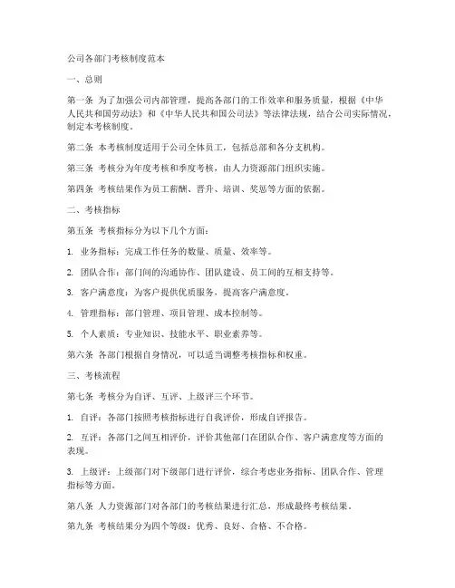 公司各部门考核制度范本