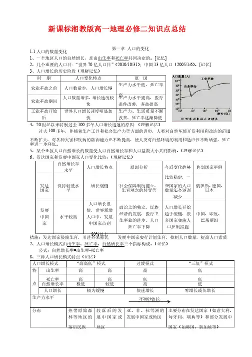 新课标湘教版高一地理必修二知识点总结