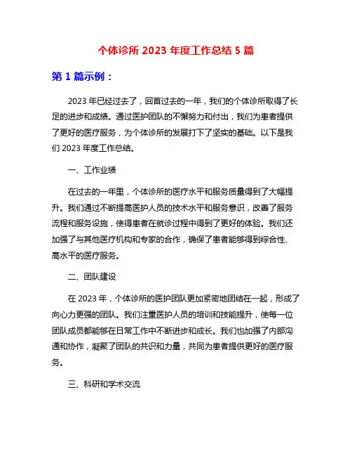 个体诊所2023年度工作总结5篇