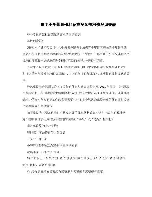 ●中小学体育器材设施配备需求情况调查表