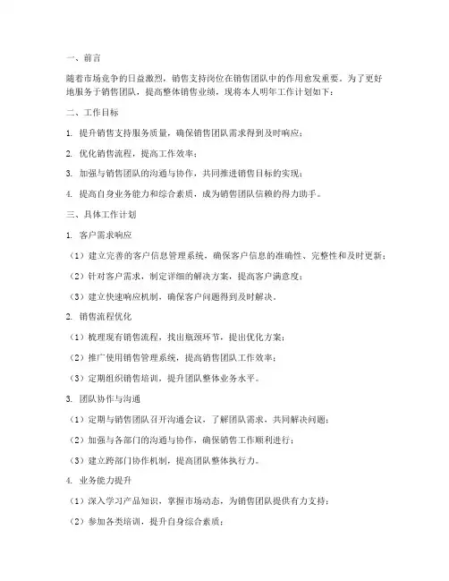 销售支持岗位明年工作计划