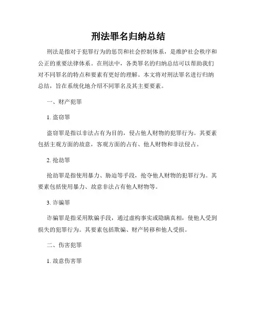 刑法罪名归纳总结