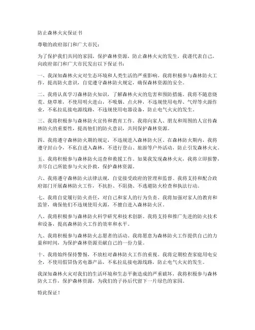 防止森林火灾保证书