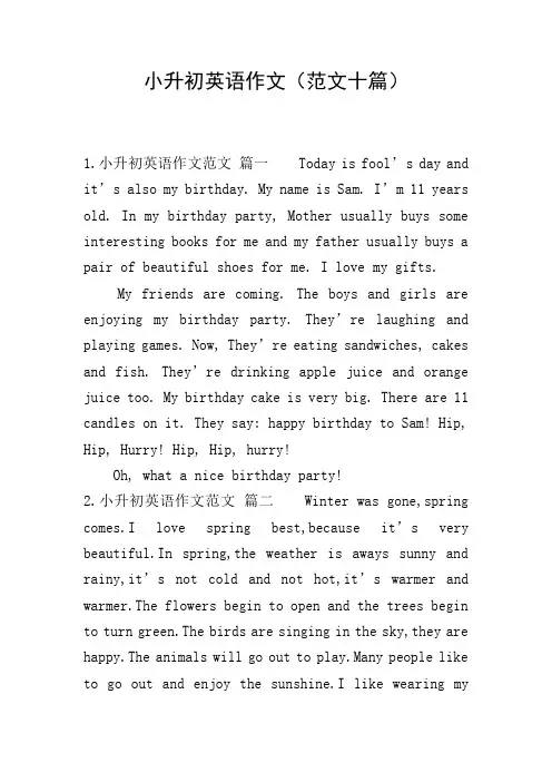 小升初英语作文(范文十篇)