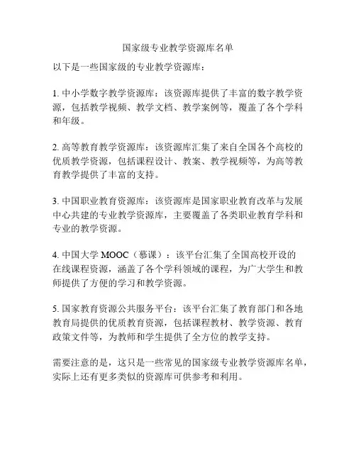 国家级专业教学资源库名单