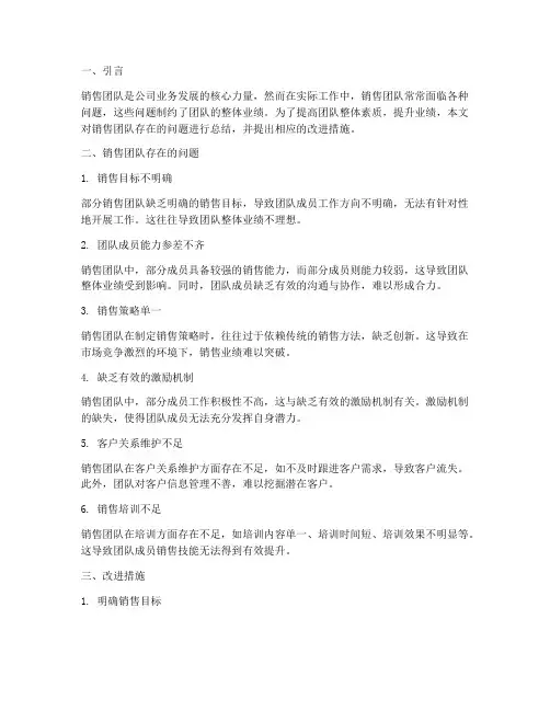销售团队问题总结范文