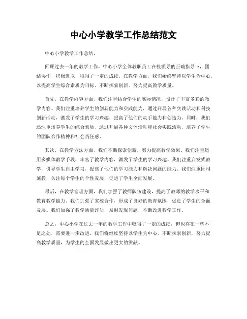 中心小学教学工作总结范文