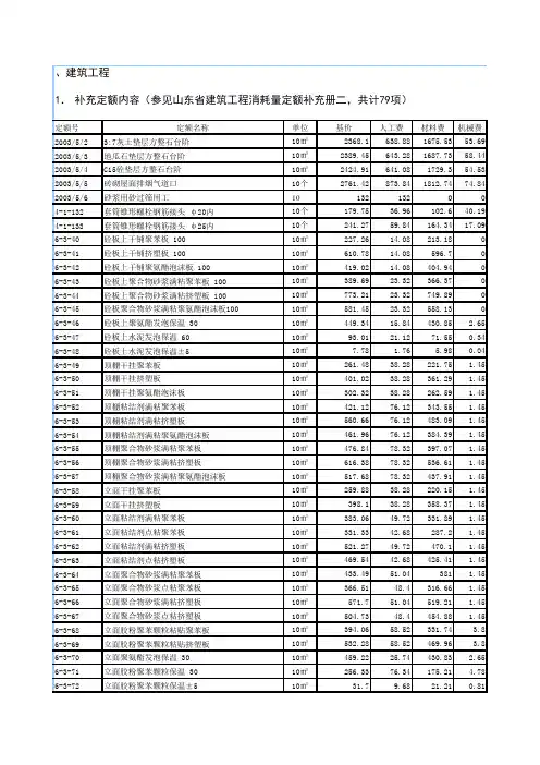 山东建筑消耗量补充定额