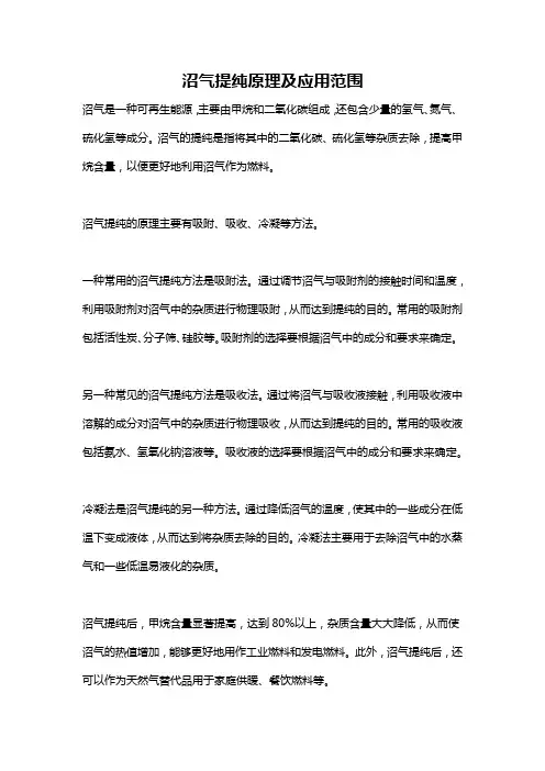沼气提纯原理及应用范围