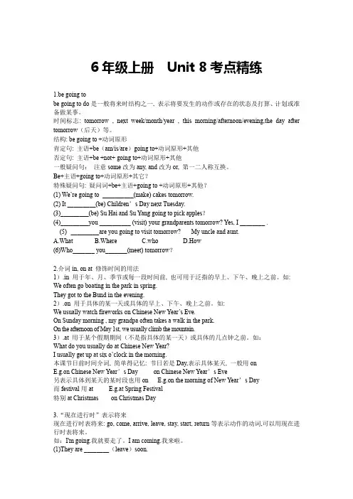 (译林版)六年级上册 Unit 8 考点精练