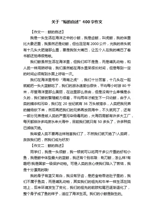 关于“鲸的自述”400字作文