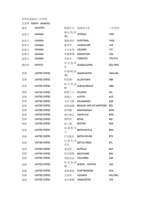 世界各国机场三字代码