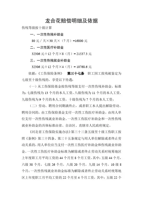 十级伤残赔偿明细