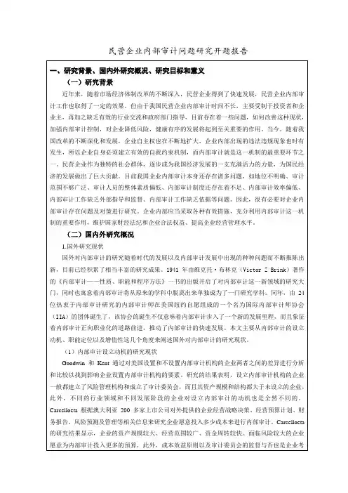 《民营企业内部审计问题探析开题报告文献综述4000字》