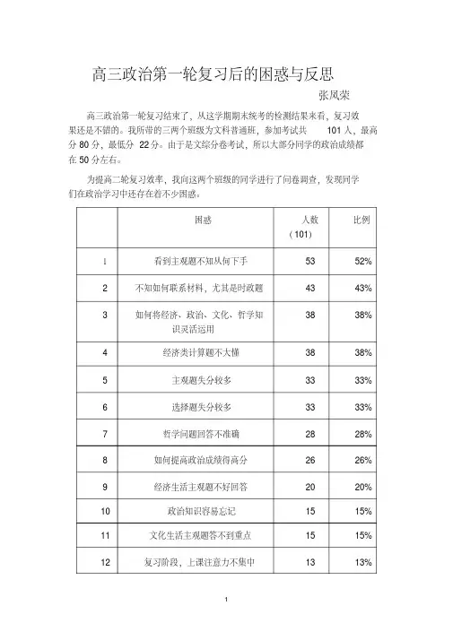 高三政治第一轮复习后的困惑与反思