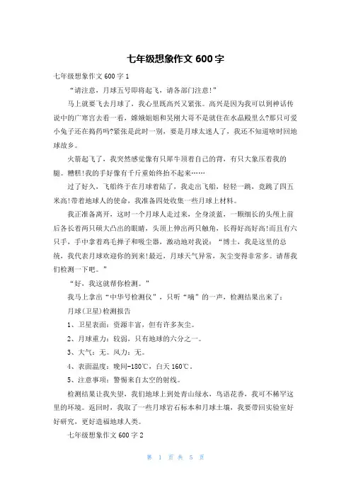七年级想象作文600字