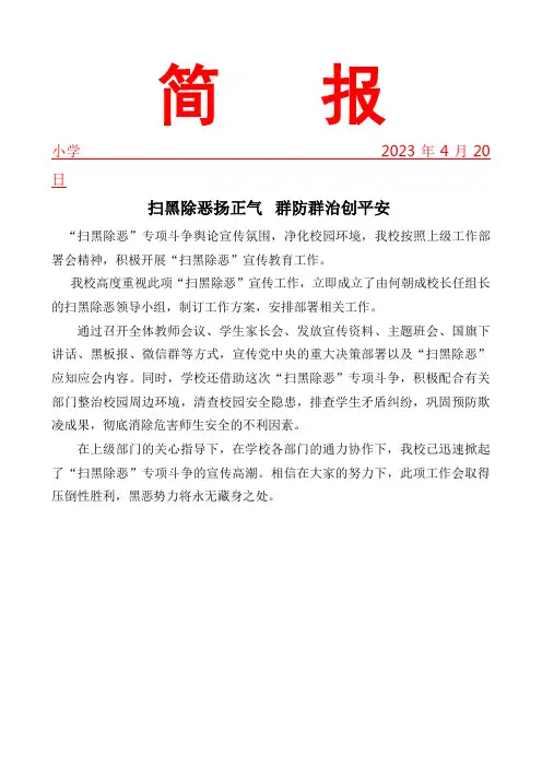 开展扫黑除恶工作简报