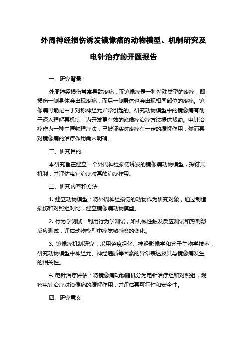 外周神经损伤诱发镜像痛的动物模型、机制研究及电针治疗的开题报告
