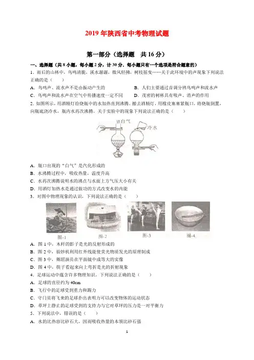 2019年陕西省中考物理试题及参考答案(word解析版)
