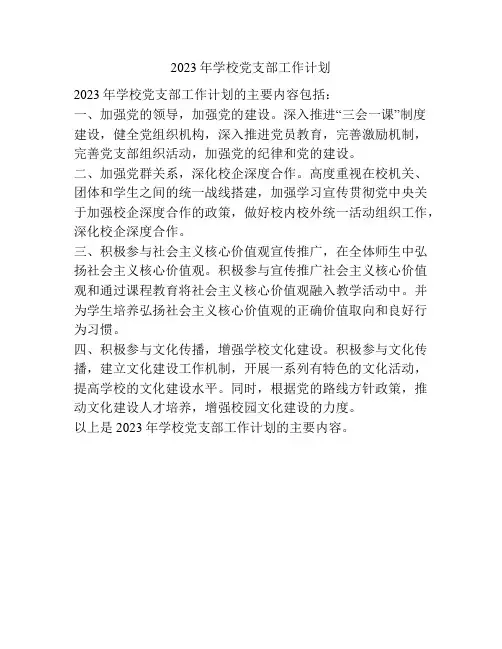 2023年学校党支部工作计划